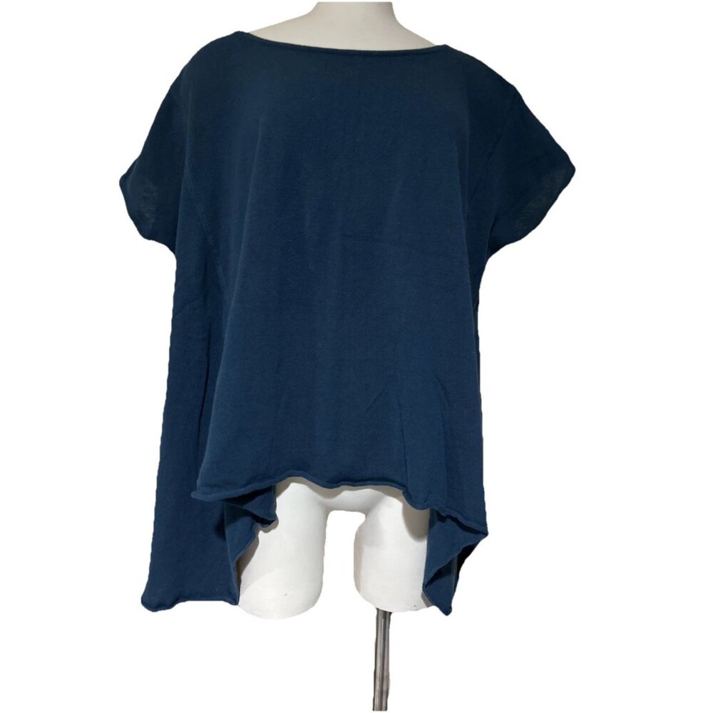 Peruvian Connection Women's Large Pima Cotton Blend Flowy Boxy Teal Shirt L